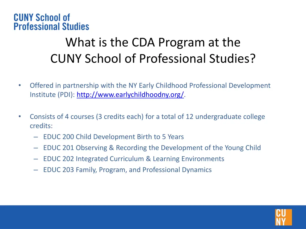 what is the cda program at the cuny school