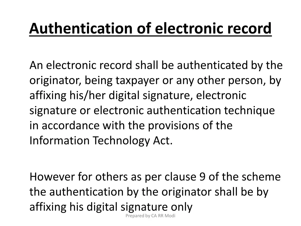 authentication of electronic record