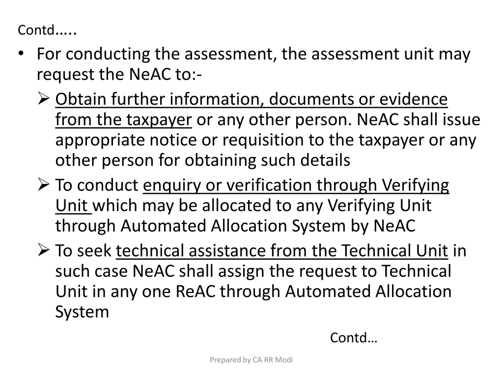 contd for conducting the assessment
