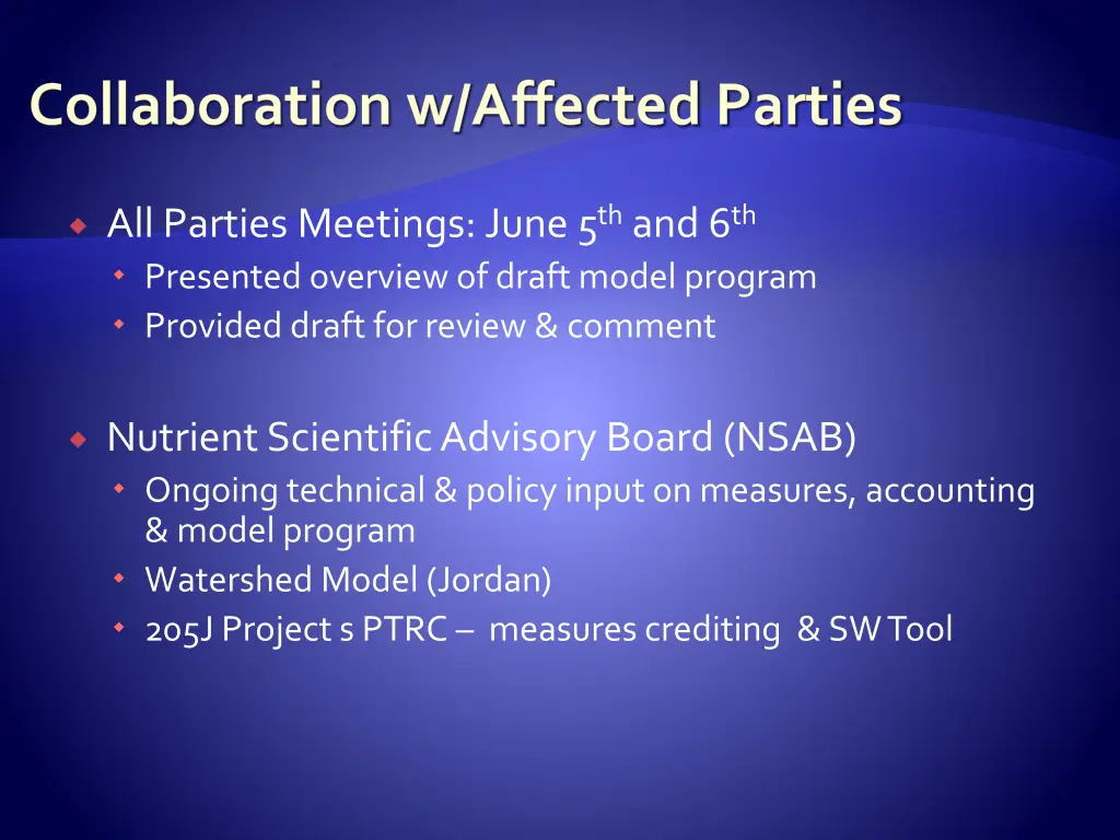 collaboration w affected parties