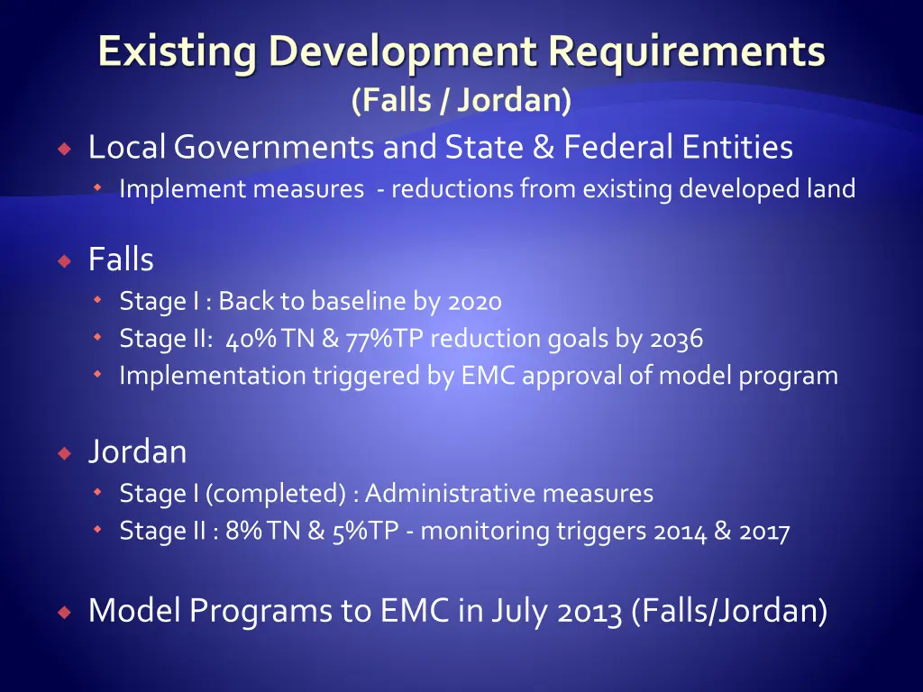 existing development requirements falls jordan