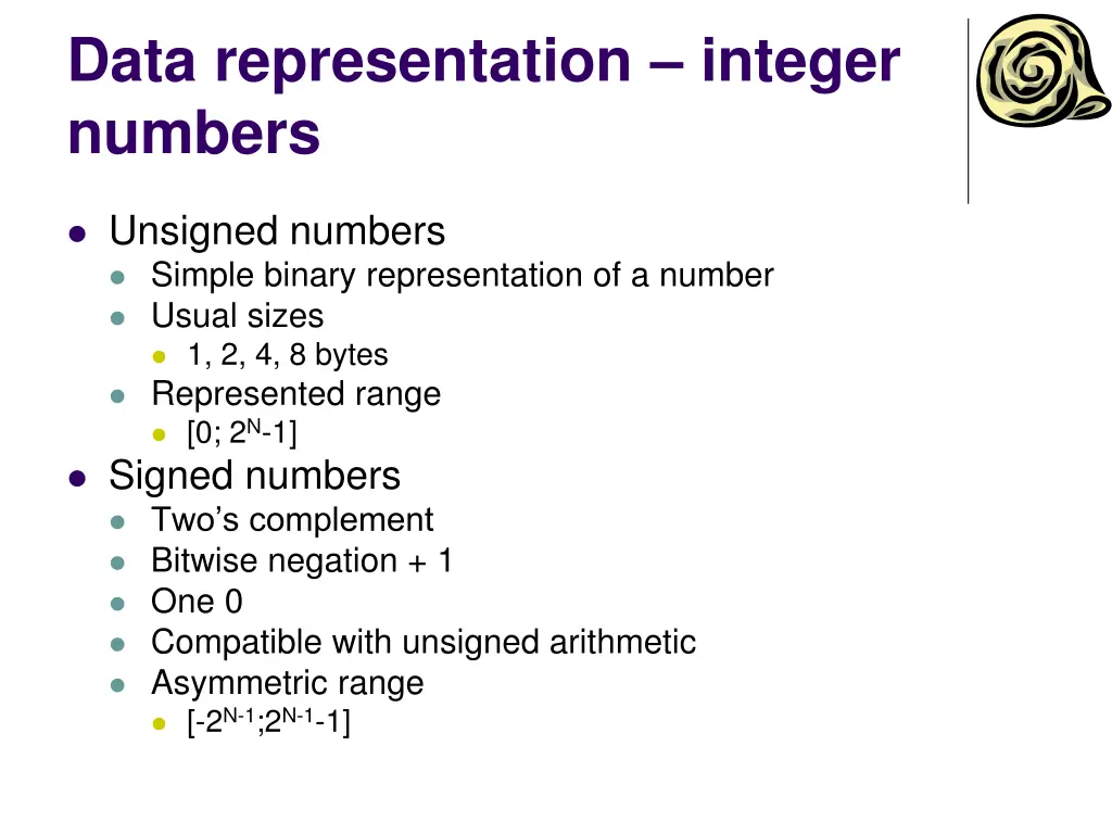 data representation integer numbers