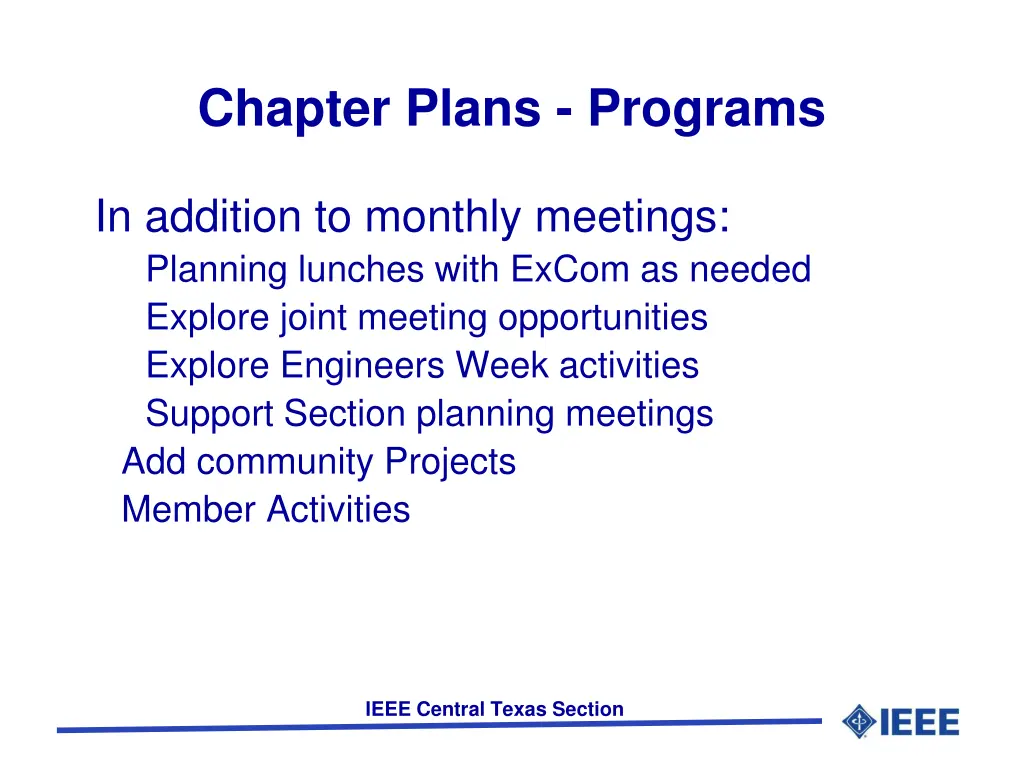 chapter plans programs
