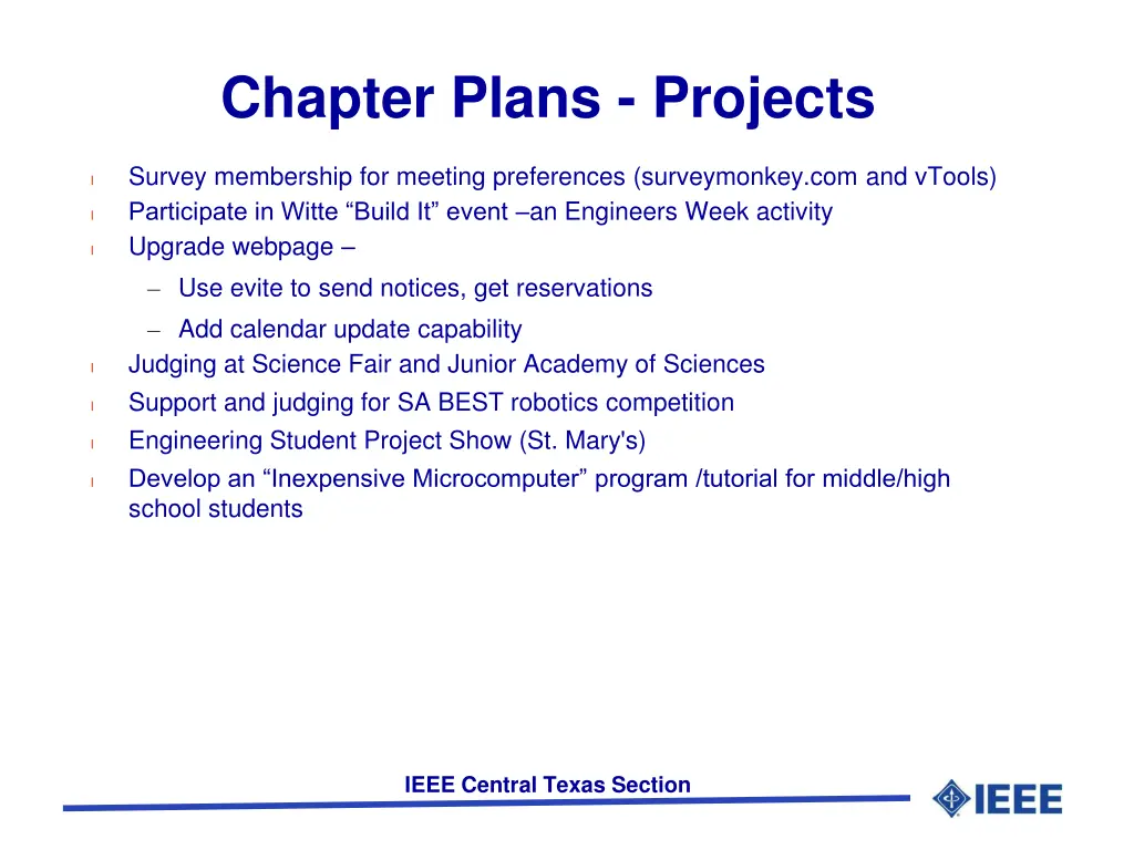 chapter plans projects