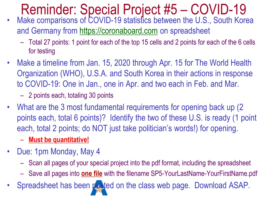 reminder special project 5 covid 19 make