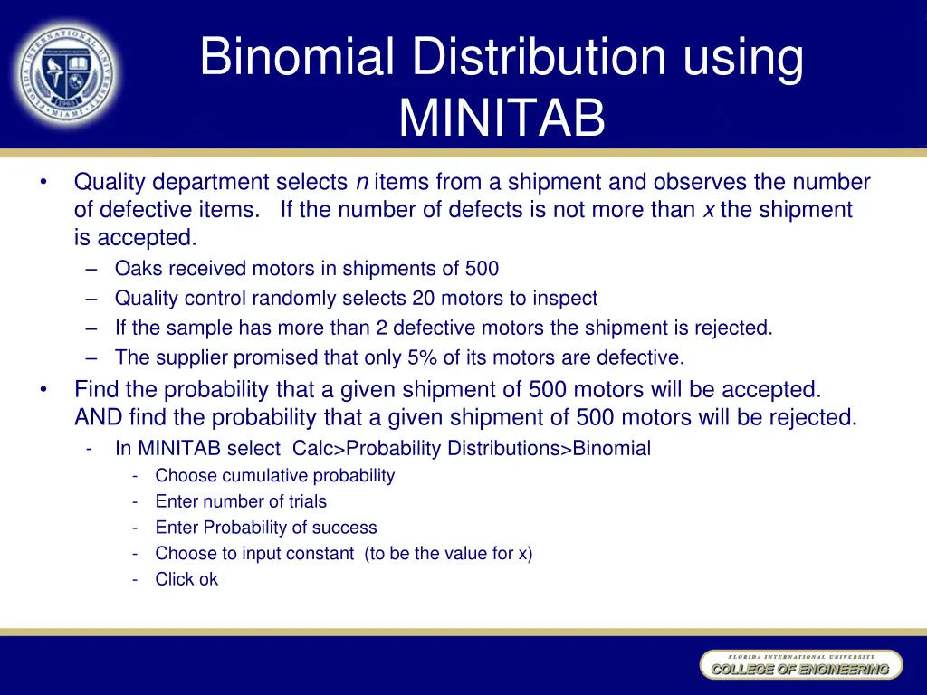 binomial distribution using minitab