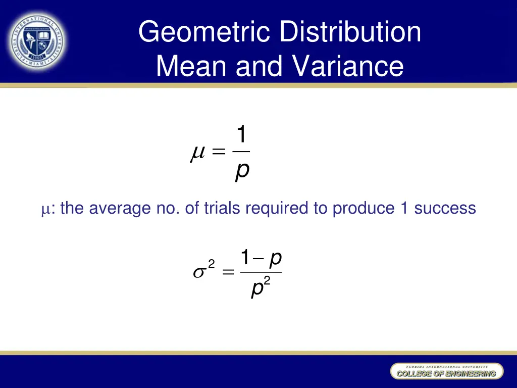 geometric distribution mean and variance