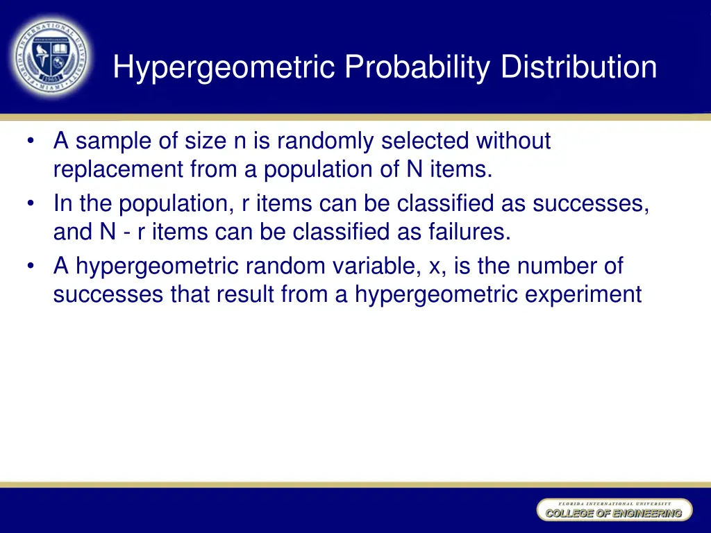 hypergeometric probability distribution