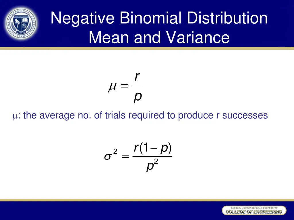 negative binomial distribution mean and variance
