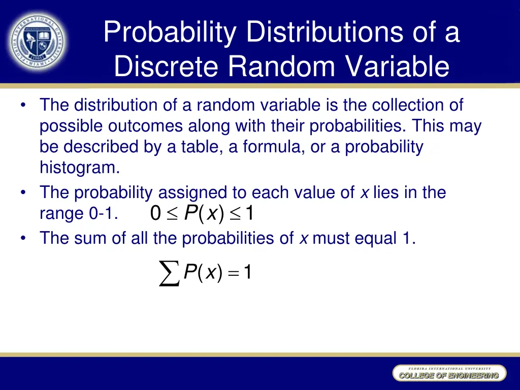 probability distributions of a discrete random