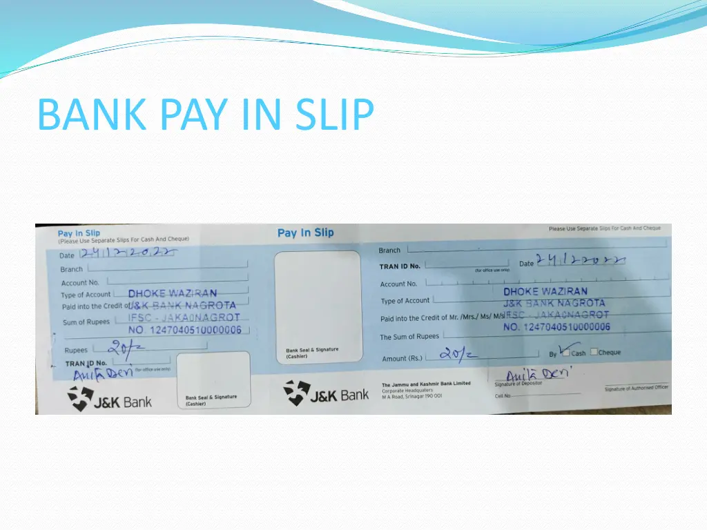 bank pay in slip