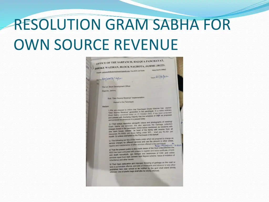 resolution gram sabha for own source revenue