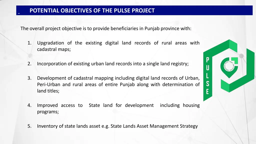 potential objectives of the pulse project