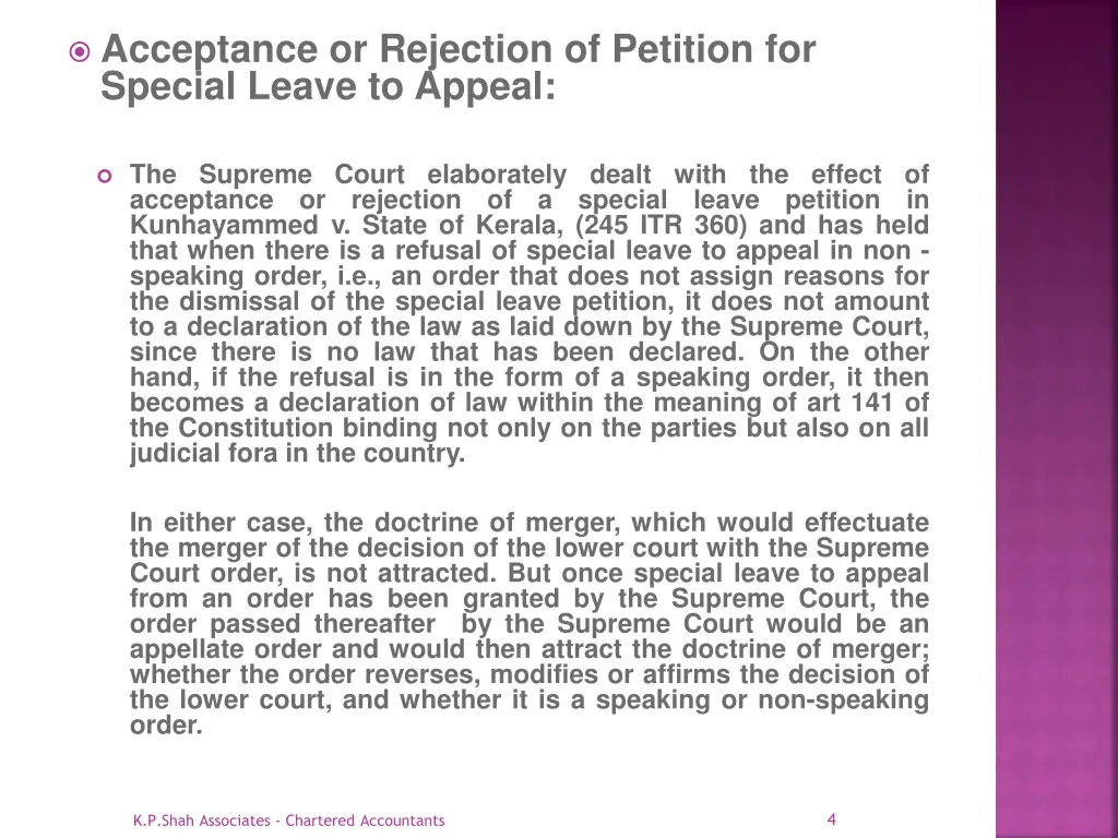 acceptance or rejection of petition for special