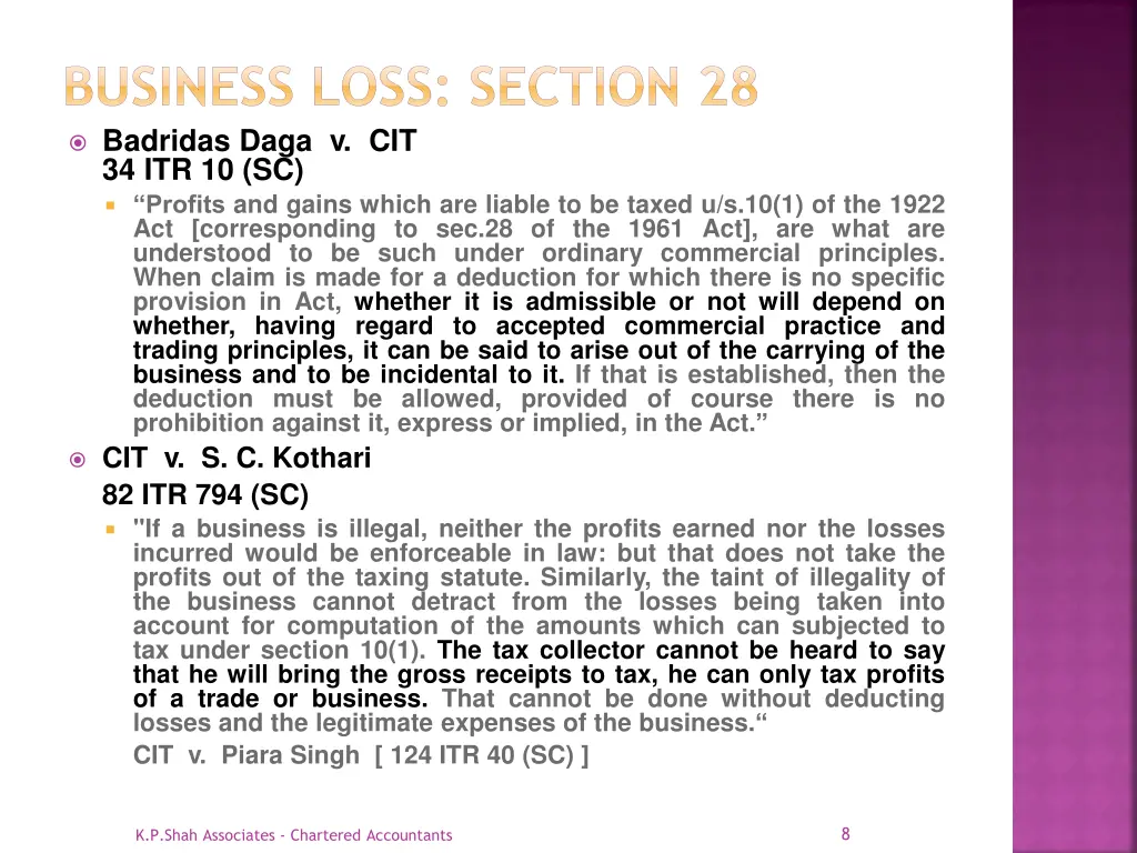 business loss section 28 badridas daga