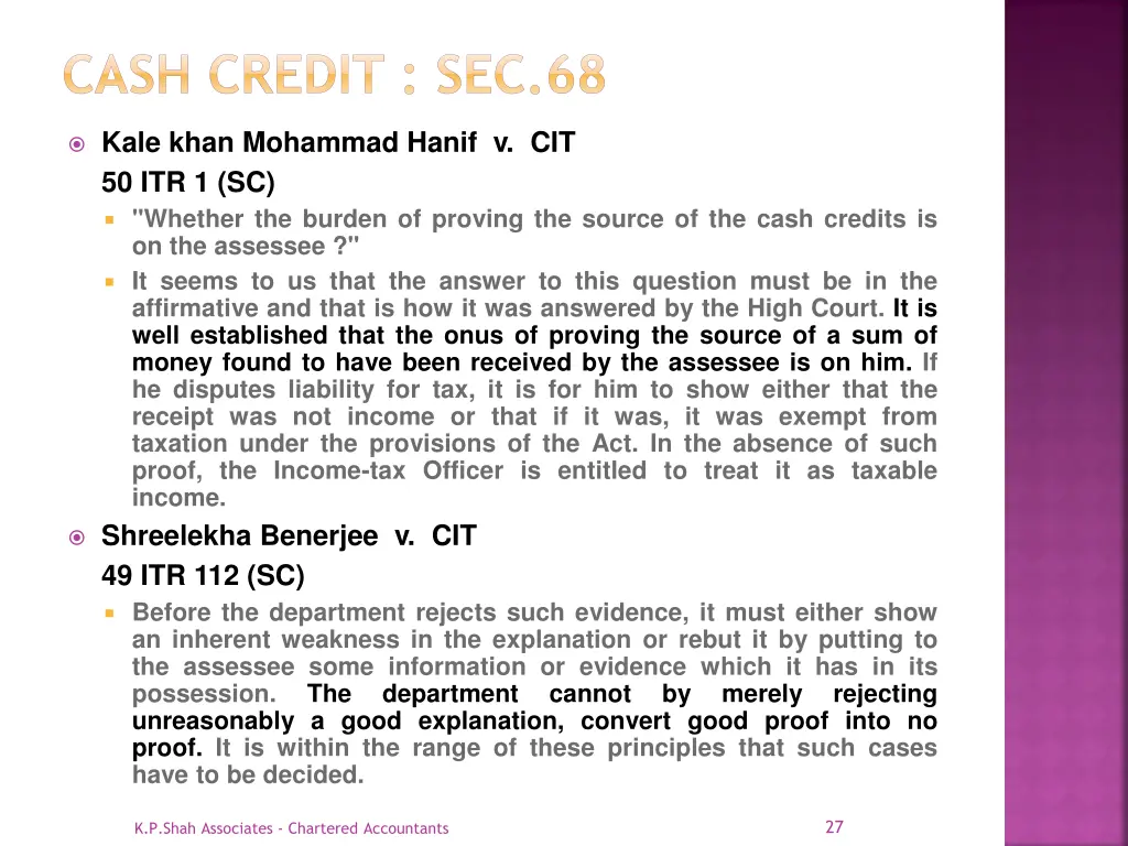 cash credit sec 68