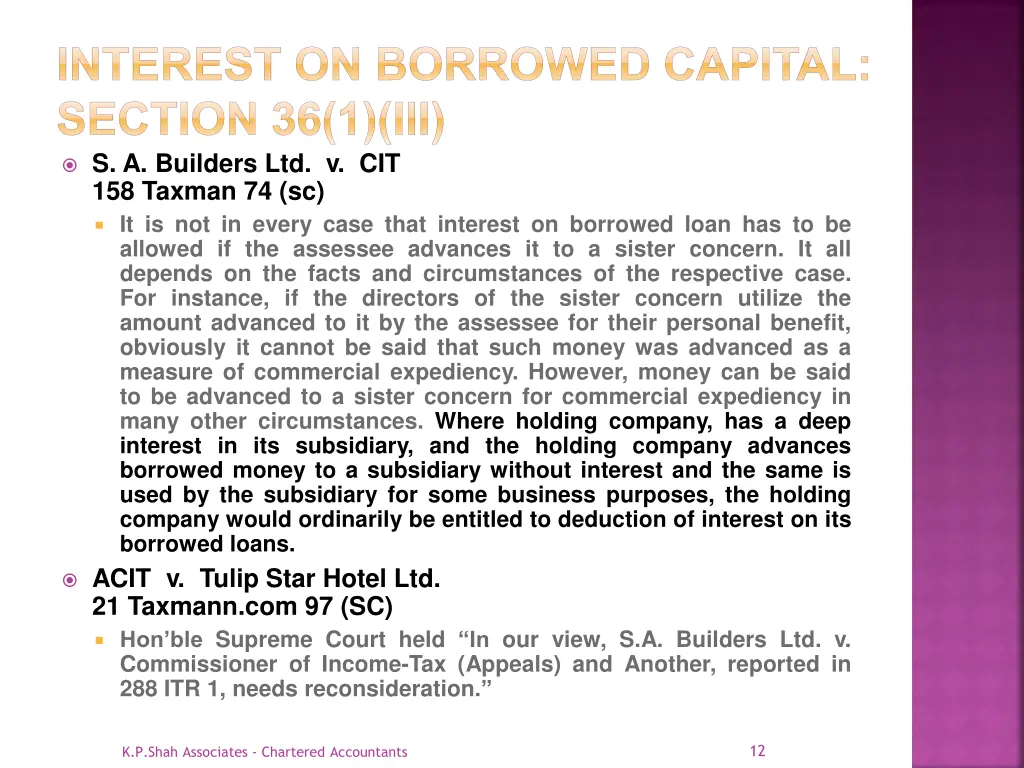 interest on borrowed capital section