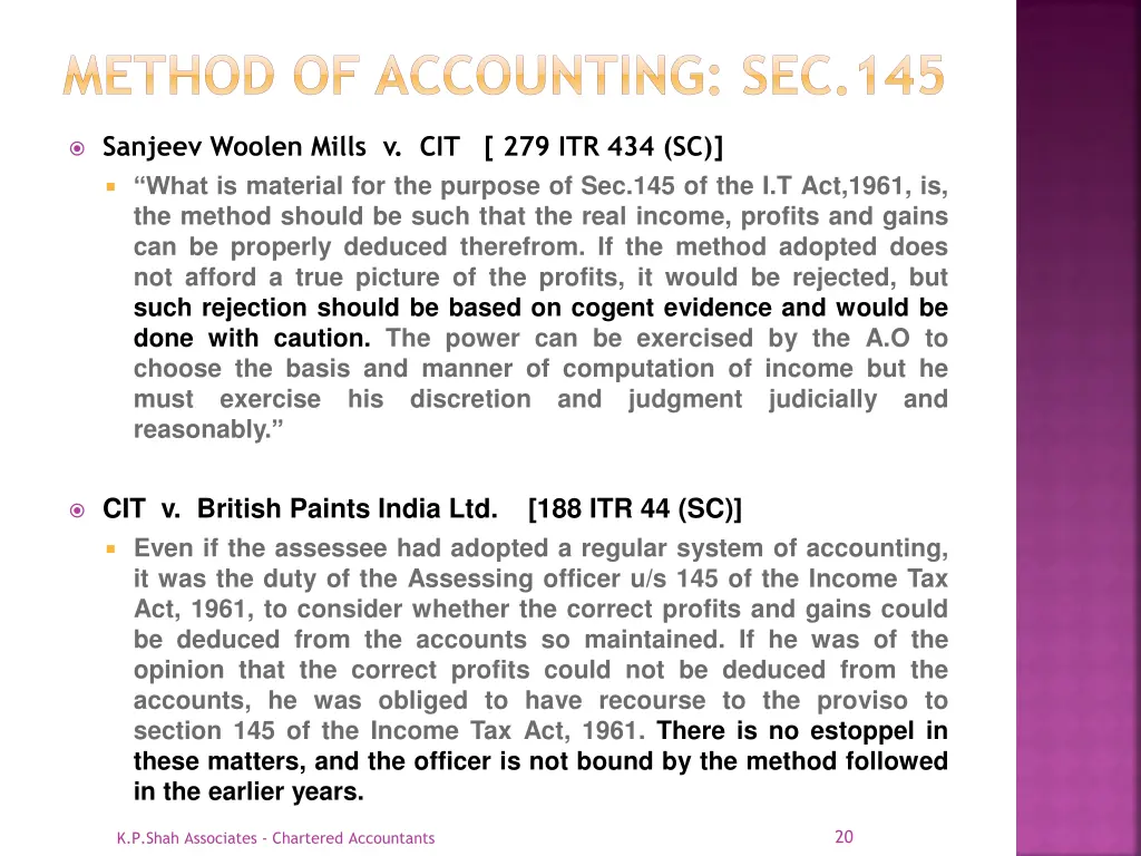 method of accounting sec 145