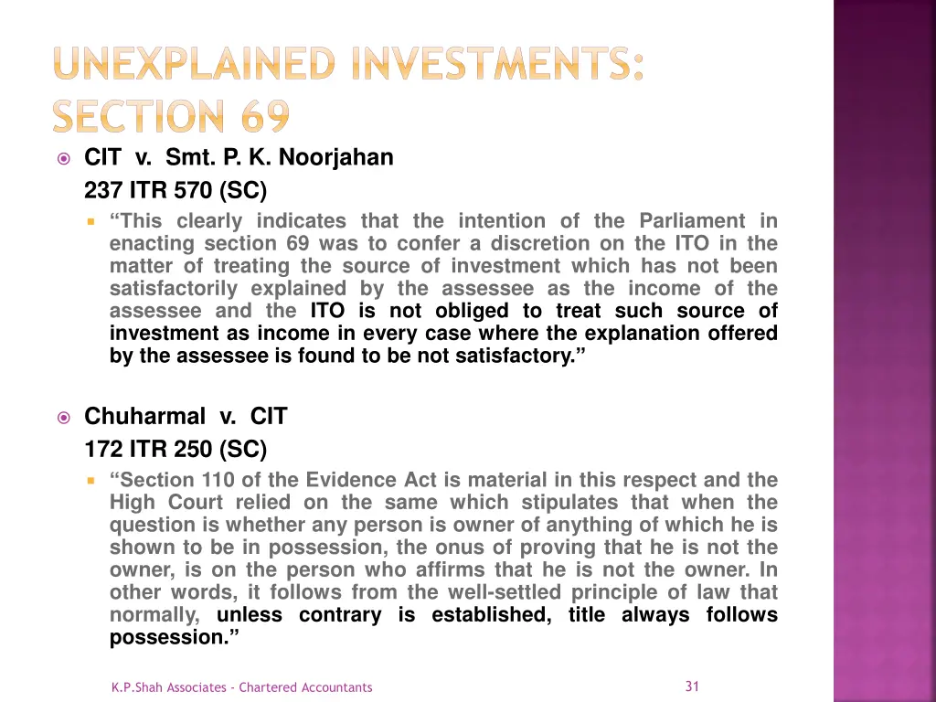 unexplained investments section