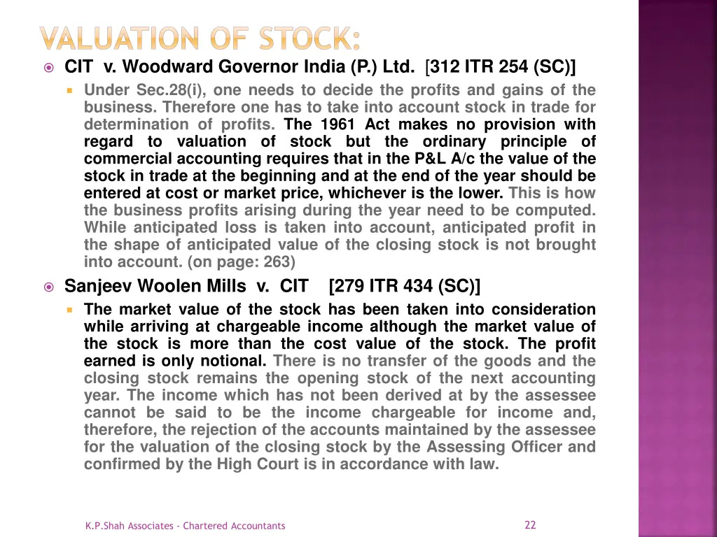 valuation of stock cit v woodward governor india