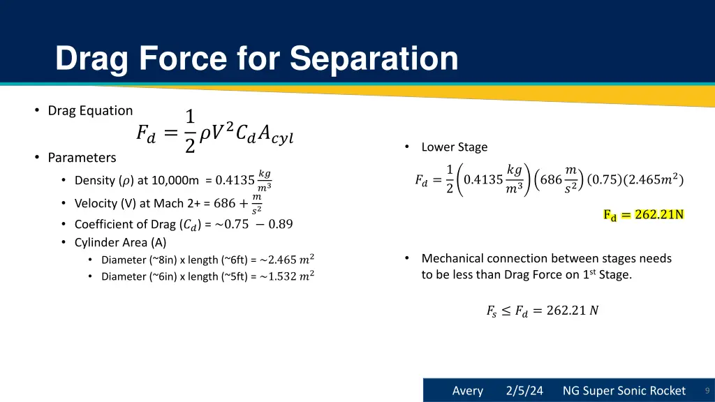 drag force for separation