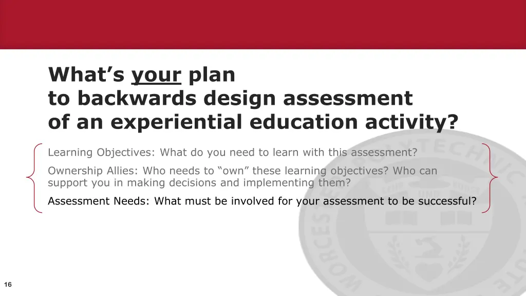 what s your plan to backwards design assessment 2
