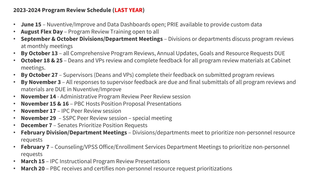 2023 2024 program review schedule last year