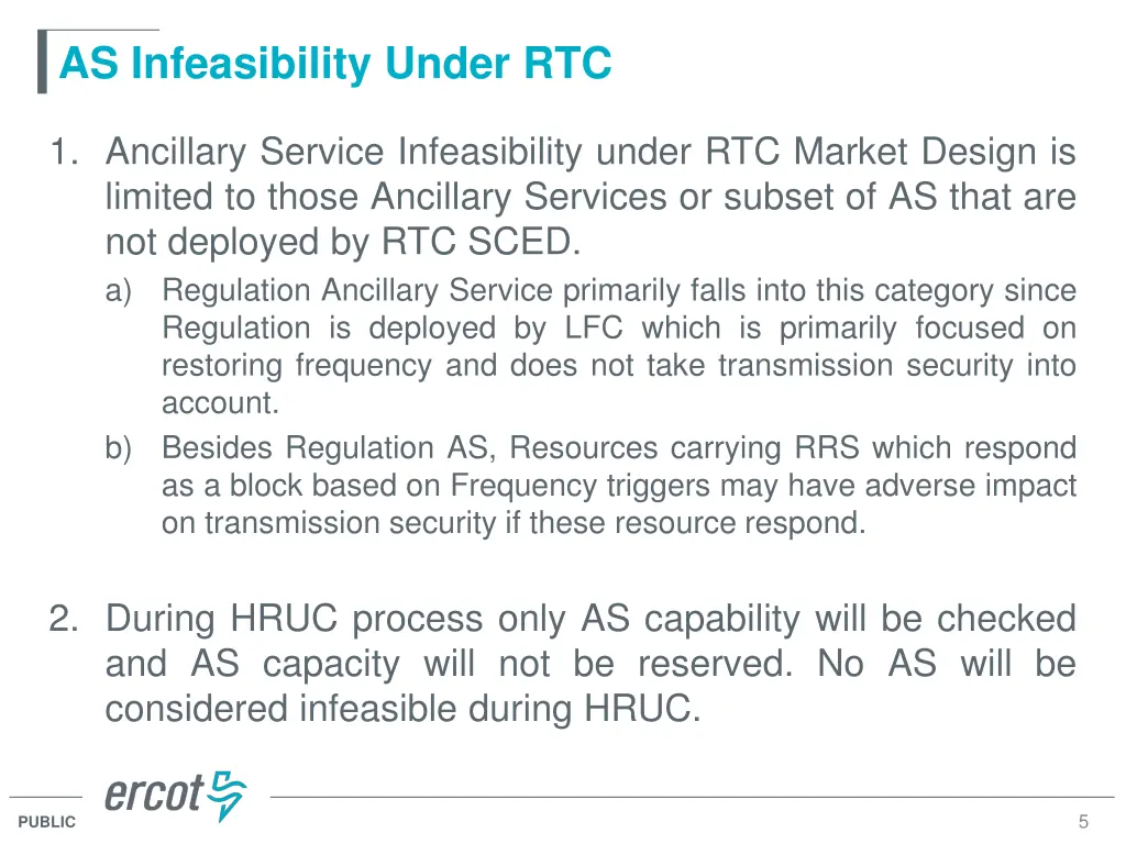 as infeasibility under rtc
