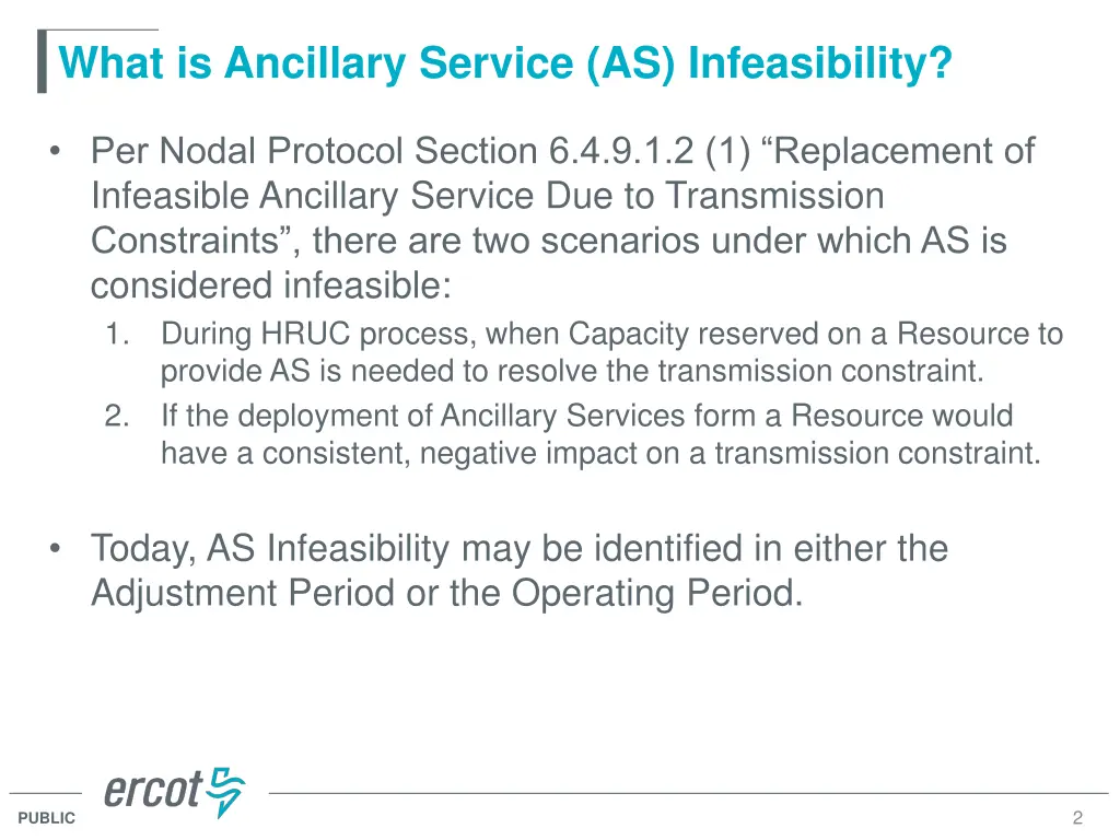 what is ancillary service as infeasibility
