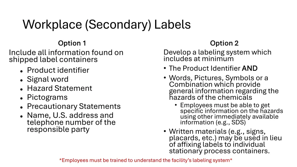 workplace secondary labels