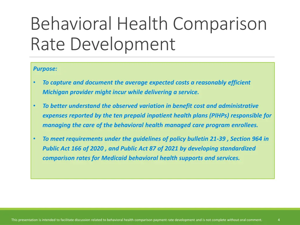 behavioral health comparison rate development
