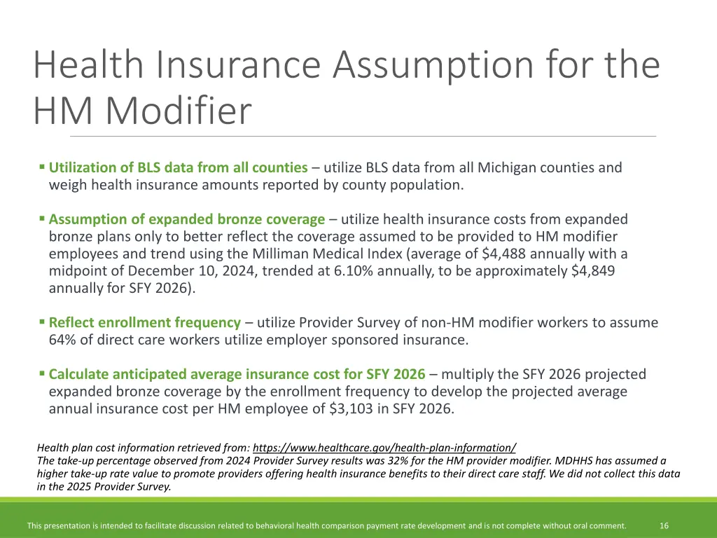 health insurance assumption for the hm modifier
