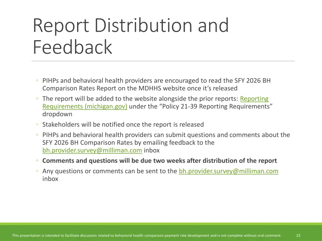 report distribution and feedback