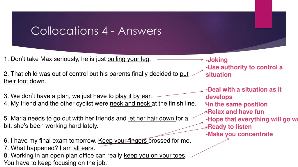 collocations 4 answers