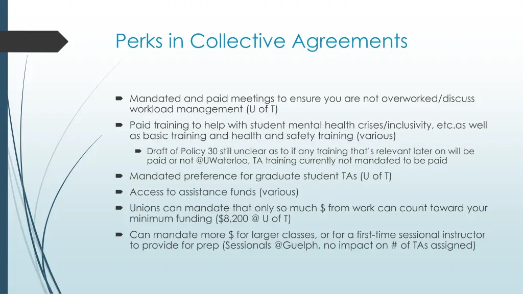 perks in collective agreements
