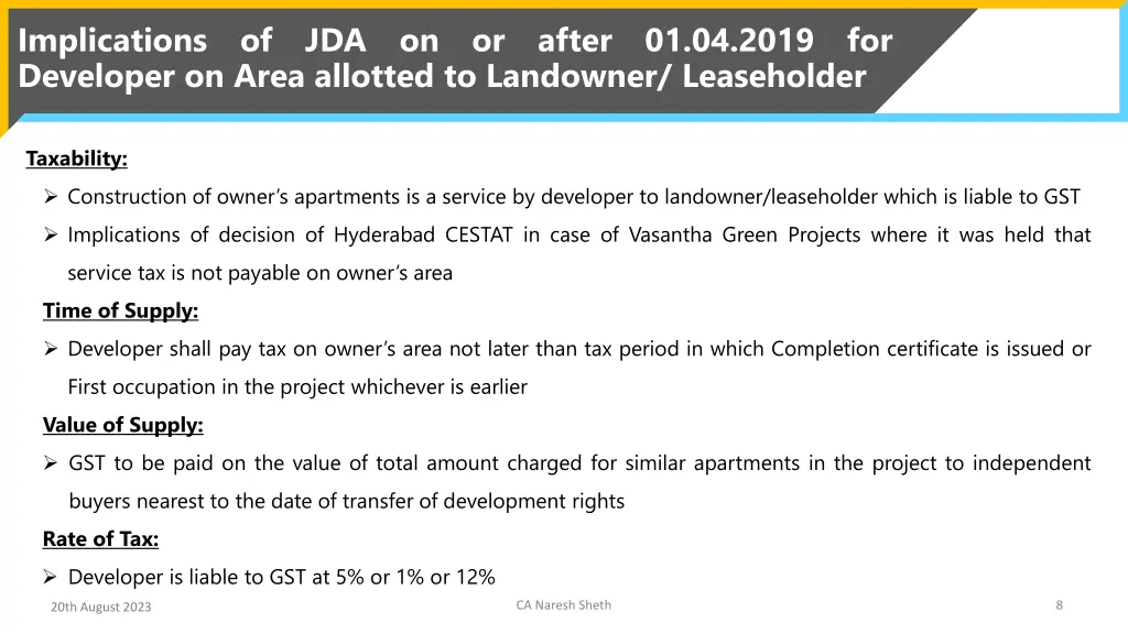 implications of jda on or after 01 04 2019