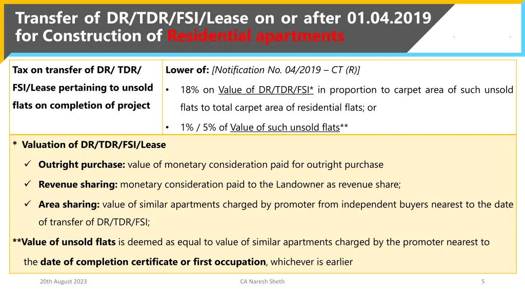 transfer of dr tdr fsi lease on or after 1