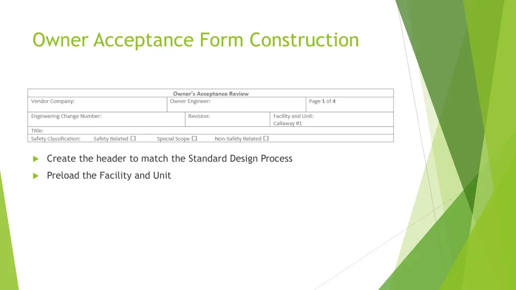 owner acceptance form construction