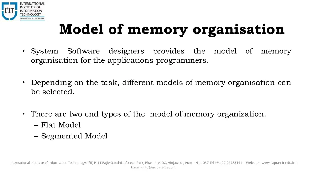 model of memory organisation
