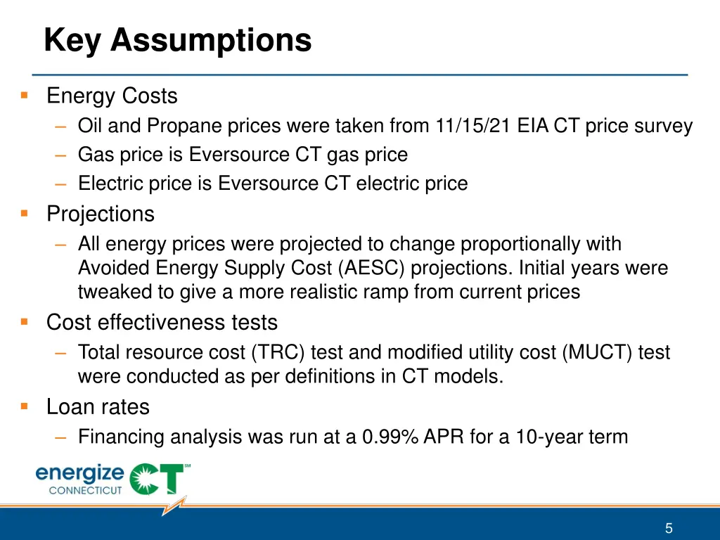 key assumptions