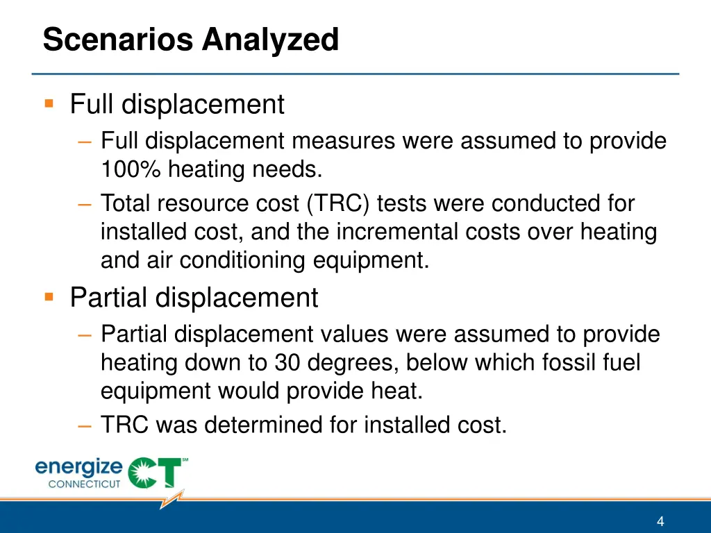 scenarios analyzed