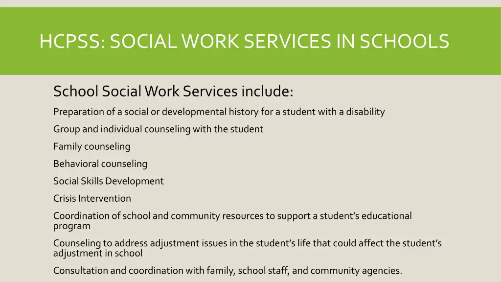 hcpss social work services in schools