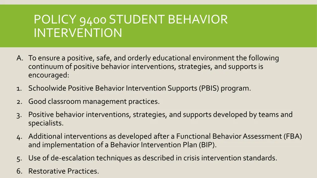 policy 9400 student behavior intervention 3