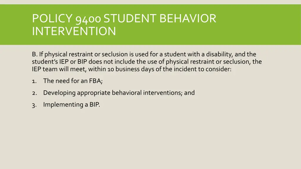 policy 9400 student behavior intervention