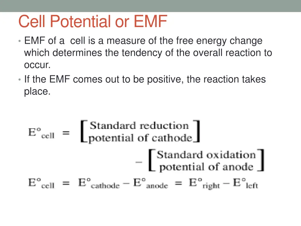 cell potential or emf emf of a cell is a measure