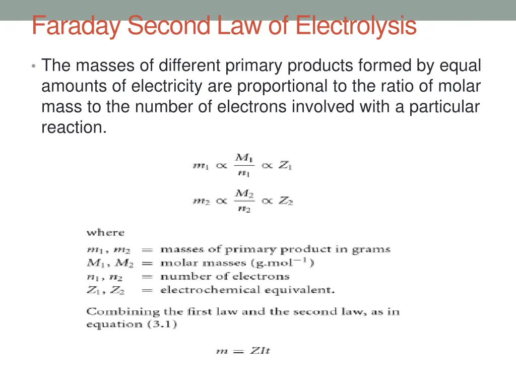 faraday second law of electrolysis