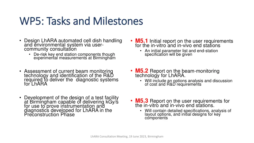 wp5 tasks and milestones wp5 tasks and milestones