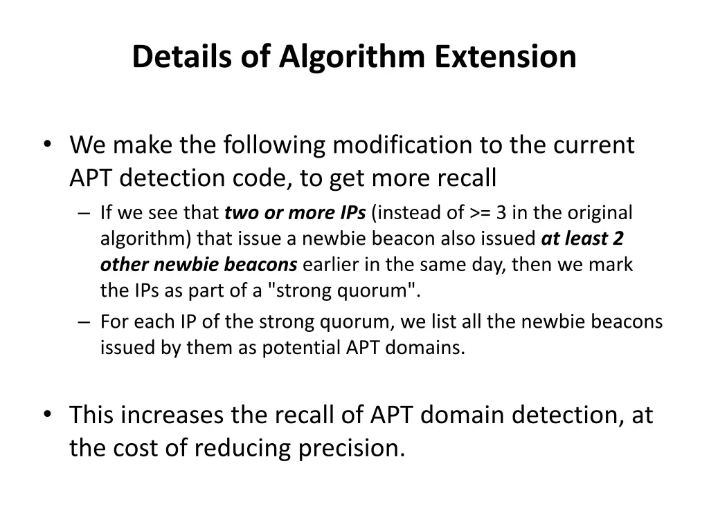 details of algorithm extension