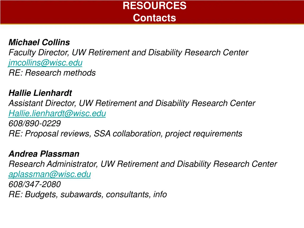 resources contacts