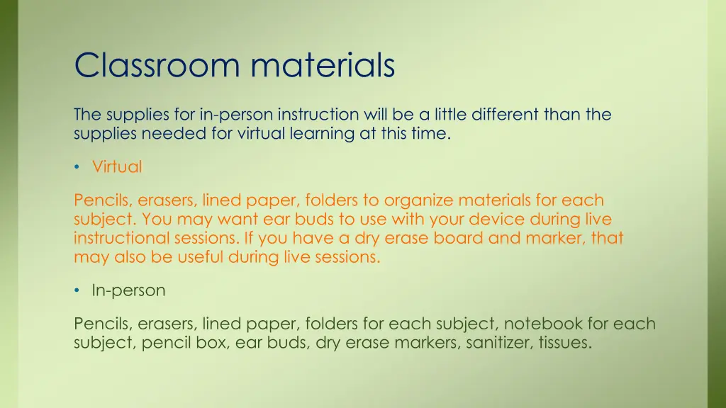 classroom materials